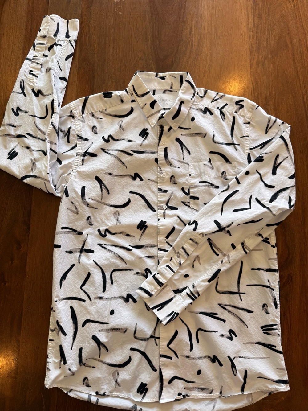 Saturdays NYC White Shirt with Black Brushstroke Print